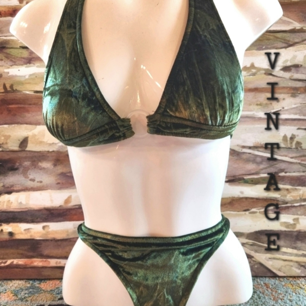 JADE Velvet GREEN Cheeky Triangle Top CALIFORINA PROLINE Perf Elastic Bikini NEW